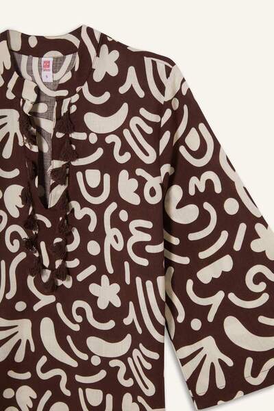 DeFacto Βαμβακερό μίντι φόρεμα παραλίας με μοτίβο κανονικής εφαρμογής-Fall in Love E5099AX25SP