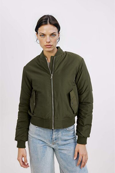 DeFacto Waterproof College Collar Plain Zipper Pocket Bomber Jacket Coat C1616Ax24Au