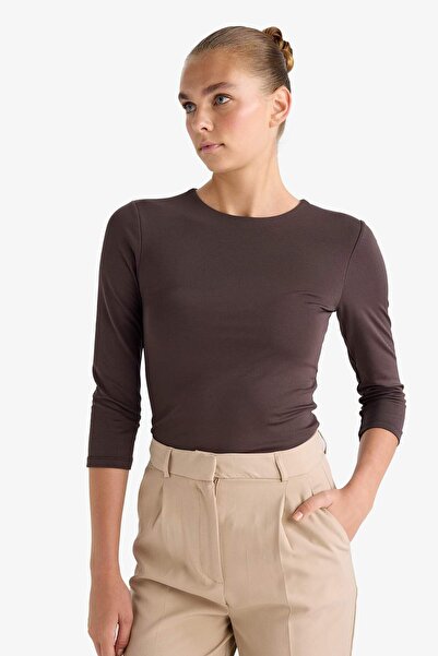 DeFacto Crew Neck Long Sleeve Snap Fastener Bodysuit D6915Ax25Au