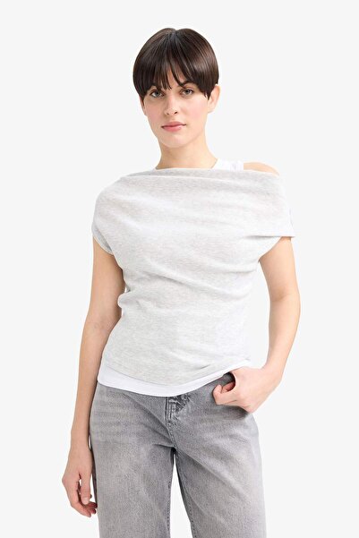 DeFacto Slim Fit Tight Fit One Shoulder Ribbed Short Sleeve T-Shirt G0316Ax25Hs