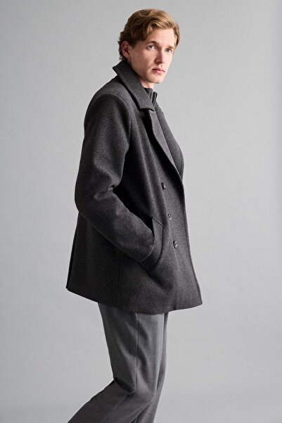 DeFacto Slim Fit Slim Fit Buttoned Pocket Lined Cashmere Coat Parka D1521Ax24Wn