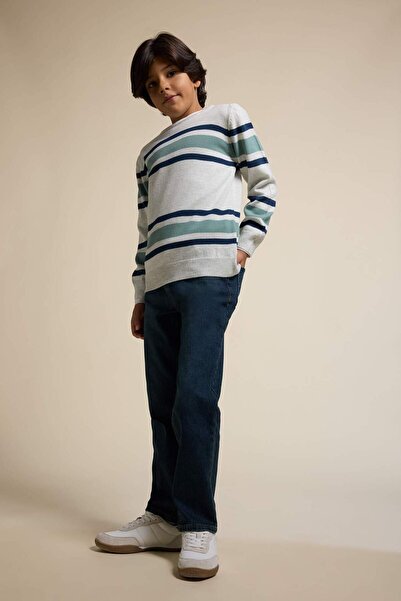 DeFacto Πλεκτό πουλόβερ με ριγέ λαιμόκοψη για αγόρια F3743A825WN