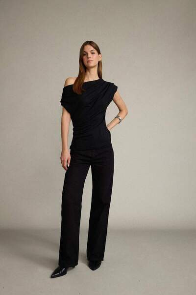 DeFacto Μαύρη μπλούζα Basic Plain με έναν ώμο F8993AX25SM