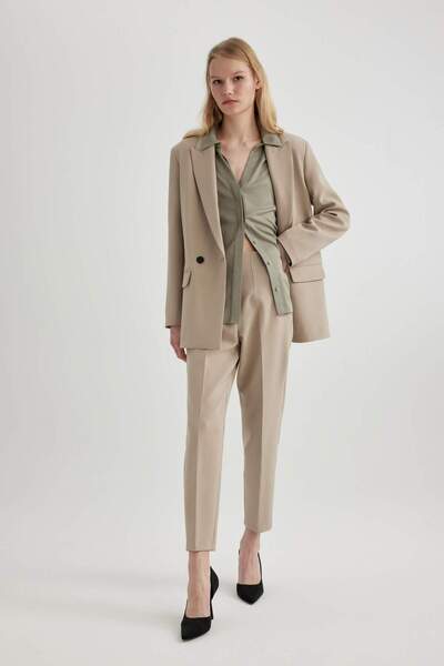 DeFacto Crop Klasik Kumaş Pantolon Carrot Fit Fermuarlı Yüksek Bel Basıc Dar ...