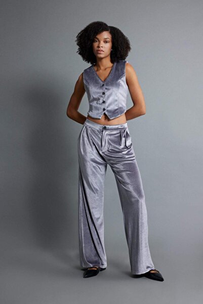 DeFacto Classic Velvet Pants Wide Leg Fit Wide Loose Leg High Waist Pleated Double Pockets B6216Ax23Wn