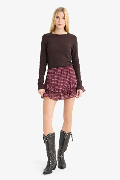 DeFacto Coool Checkered Regular Waist Combed Cotton Lining Tulle Mini Skirt G3014Ax25Wn