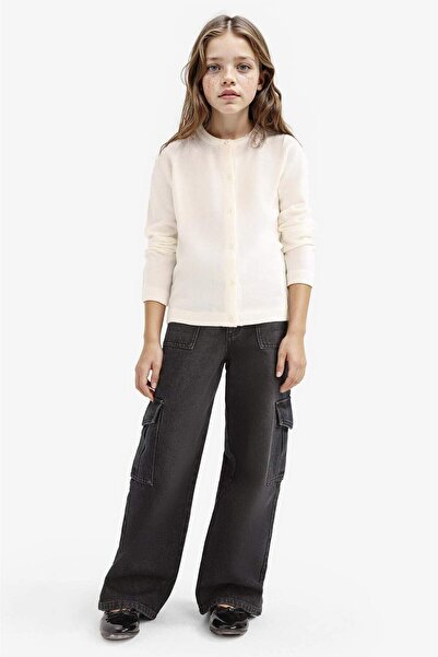 DeFacto Πλεκτό ζακέτα με λαιμόκοψη για κορίτσια με κουμπιά N8407A625AU