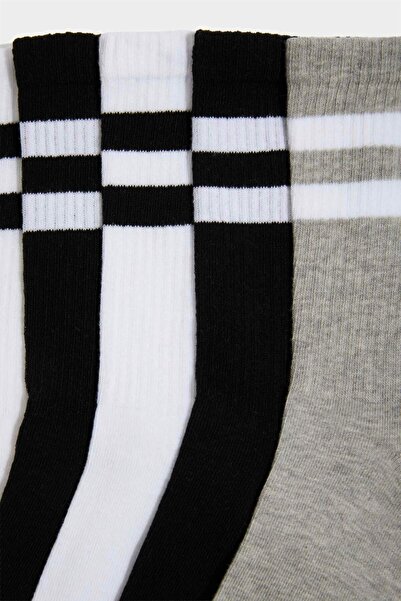 DeFacto Bequeme elastische 5-teilige lange Baumwollsocken für Herren F5317AXNS