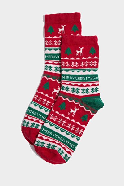 DeFacto Детски памучни дълги чорапи с коледна тематика, 2 чифта в кутия G3929A8NS