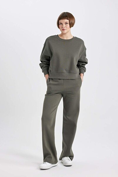 DeFacto Straight Fit Kalın Eşofman Altı Beli Lastikli Cepli Yüksek Bel Basic Düz B8571AX24WN