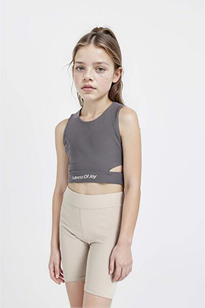 DeFacto Crew Neck Girls' Sports Undershirt - Printed, D0878A824HS