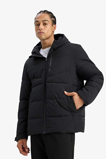 DeFacto Defactofit Αδιάβροχο Αντιανεμικό Παλτό Regular Fit K με κουκούλα Χειμερινό παλτό με τσέπες με φερμουάρ E9491AX25WN