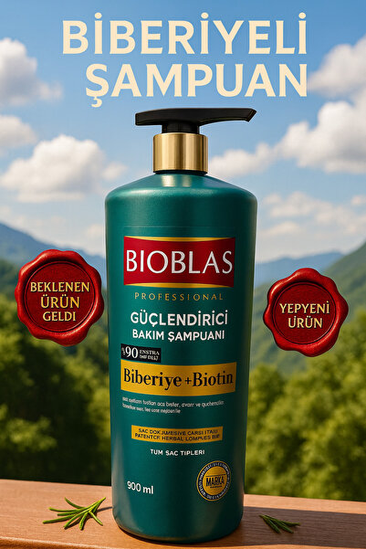 Bioblas 900 ML BİBERİYE & BİOTİN & Herbal B19 Dökülme Karşıtı Güçlendirici Bakım Şampuanı