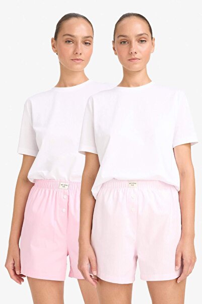 DeFacto Reguläre Passform Kurze Popeline 2er-Pack Pyjamahosen – Fall in Love E4342AX25SM