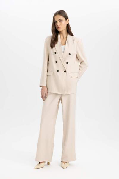 DeFacto Ψηλόμεσο παντελόνι βισκόζης με τσέπες - φαρδύ φαρδύ πόδι, λεπτομέρεια με ρίγες στο πλάι