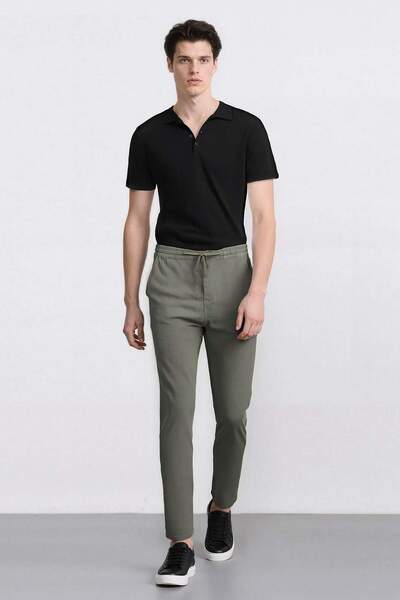 DeFacto Παντελόνι με εμφάνιση από 100% βαμβακερό λινό, ελαστική μέση, λεπτή εφαρμογή, λεπτή εφαρμογή, ίσιο πόδι με τσέπες D2671AX25SM