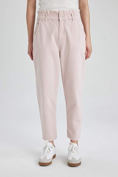 DeFacto Paperbag High Waist Relaxed Fit Lightweight Straight Leg Ankle Length Jean Pants C1280Ax24Sm
