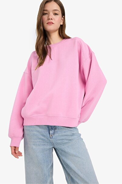 DeFacto Cool Oversize Wide Fit Crew Neck Χοντρό Basic Απλό Φούτερ A4177AX24WN