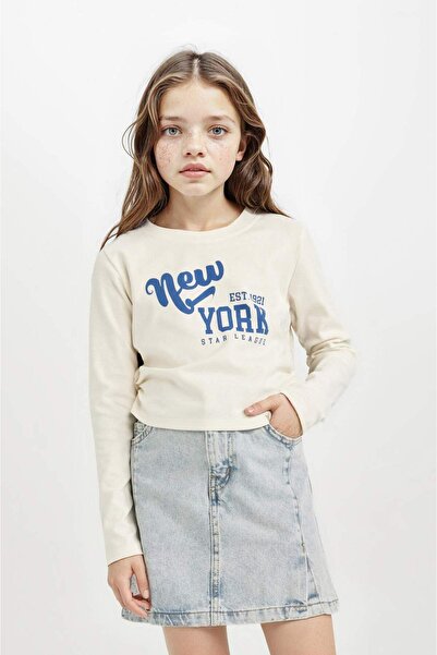 DeFacto Μακρυμάνικο μπλουζάκι για κορίτσια με στάμπα με ριμπάντα D2987a824au