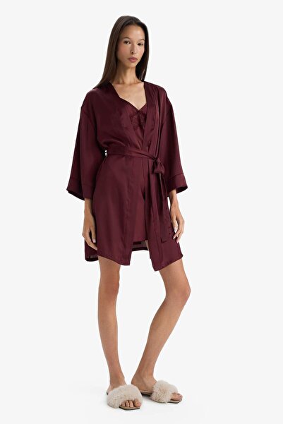 DeFacto Regular Fit Wrap Collar Satin Dressing Gown-Fall in Love G1672Ax25Au