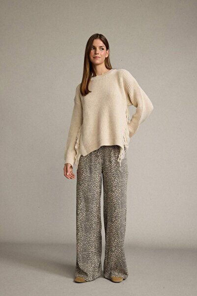 DeFacto Yeni Sezon Esnek Belli Leopar Desenli Cepli Geniş Paça Pantolon