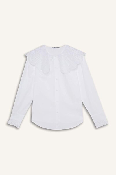 DeFacto Μακρυμάνικο πουκάμισο με φαρδύ γιακά από ποπλίνα, τυπική εφαρμογή, μακρυμάνικο πουκάμισο Hijab Tunic F2731AX25SM