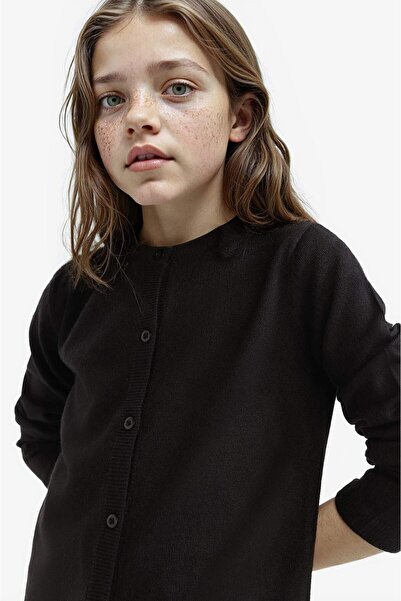 DeFacto Μαύρη Πλεκτή Σχολική Ζακέτα για κορίτσια - Crew Neck