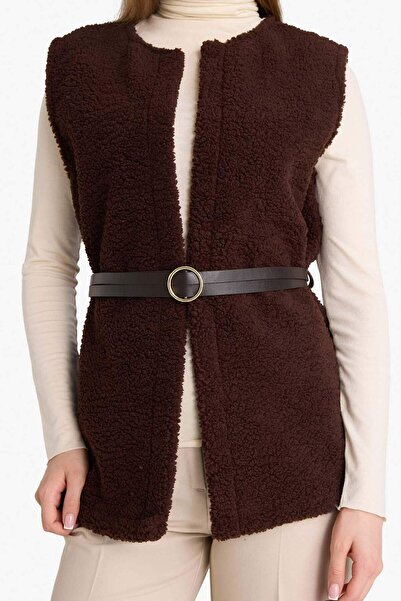 DeFacto Γιλέκο με κανονική εφαρμογή με λαιμόκοψη και μαλακό βελούδινο γιλέκο με ζώνη G2970AX25WN