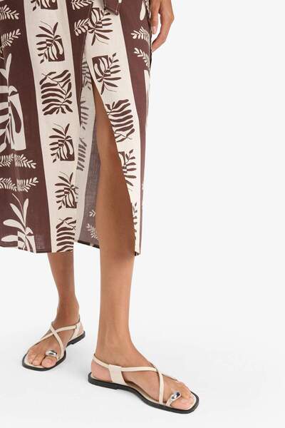 DeFacto Βαμβακερή φούστα παραλίας με κανονική εφαρμογή με τροπικό σχέδιο-Fall in Love E1169AX25SM