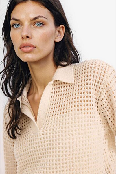 DeFacto Relax Fit Polo Neck Basic Plain Openwork Knitwear Sweater E7025Ax25Sm