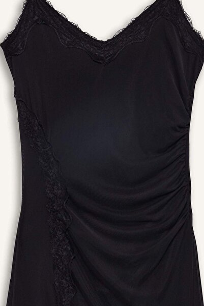 DeFacto Afra x Coool Асиметрична сукня з V-подібним вирізом, шнурівкою та напівпрозорими бретелями F9608AX25AU