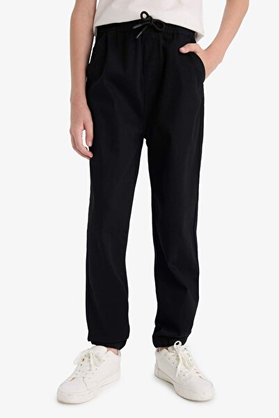 DeFacto Boy's Black Gabardine Jogger Trousers - Lace-Up Waist, Pocketed Leg A9395A824Wn