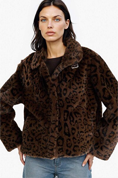 DeFacto Regular Fit Leopard Patterned Short Faux Fur Coat F2924Ax25Wn