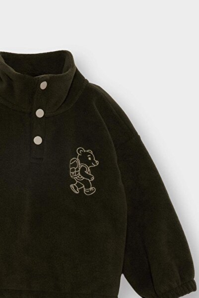 DeFacto 2-teiliges Set für Babys, besticktes Fleece-Sweatshirt mit Stehkragen und Knöpfen, Jogginghose F7603A525WN