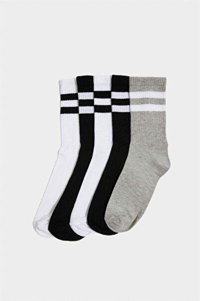 DeFacto Bequeme elastische 5-teilige lange Baumwollsocken für Herren F5317AXNS