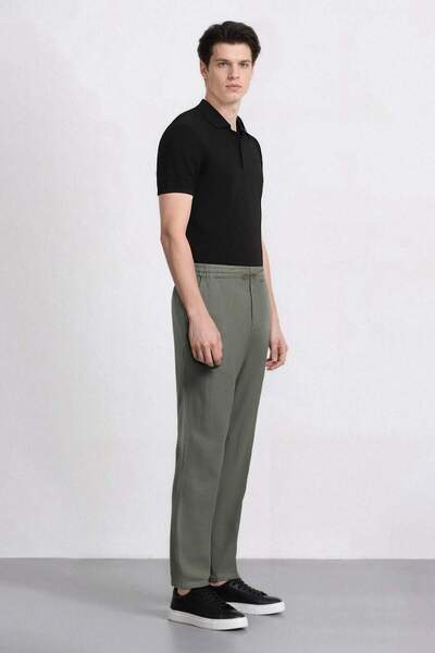 DeFacto Παντελόνι με εμφάνιση από 100% βαμβακερό λινό, ελαστική μέση, λεπτή εφαρμογή, λεπτή εφαρμογή, ίσιο πόδι με τσέπες D2671AX25SM