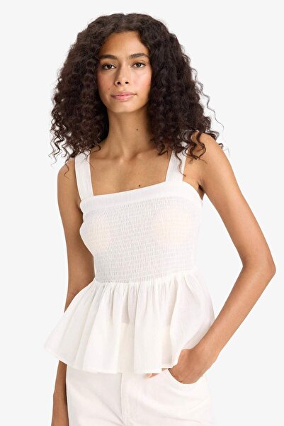 DeFacto Bluse mit quadratischem Ausschnitt und dickem Träger aus Crinkle-Gipeli-Viskose F3620AX25SM