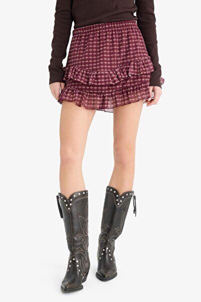 DeFacto Coool Checkered Regular Waist Combed Cotton Lining Tulle Mini Skirt G3014Ax25Wn