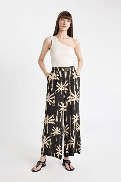 DeFacto Maroccan Trousers Culotte Patterned Elastic Waist Wide Leg Long Length C9118Ax24Sm