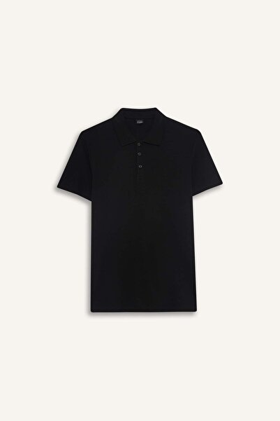 DeFacto Slim Fit, wąski krój, polo z krótkim rękawem, bawełniana mieszanka modalna, prosta czarna koszulka M6609AZ24SP