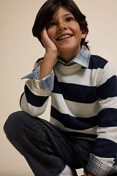 DeFacto Chlapecký pruhovaný úpletový svetr Crew Neck C1710A824AU