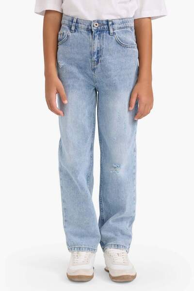 DeFacto Pantaloni de blugi pentru băieți, cu tăietură largi, cu detaliu rupt, cu picior drept G3069A825WN