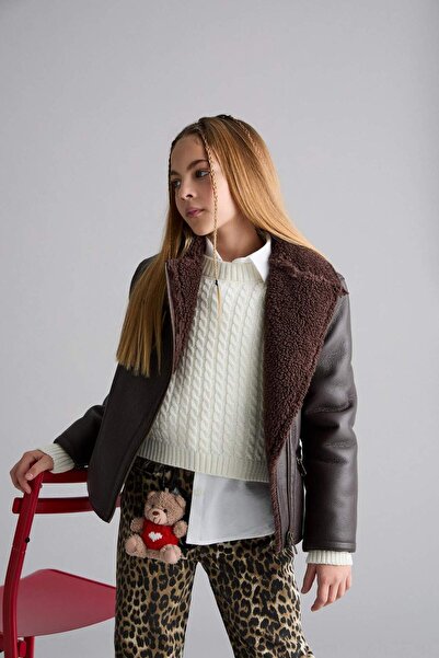 DeFacto Girl's Plush Lining Zippered Pocket Coat E7964A825Au