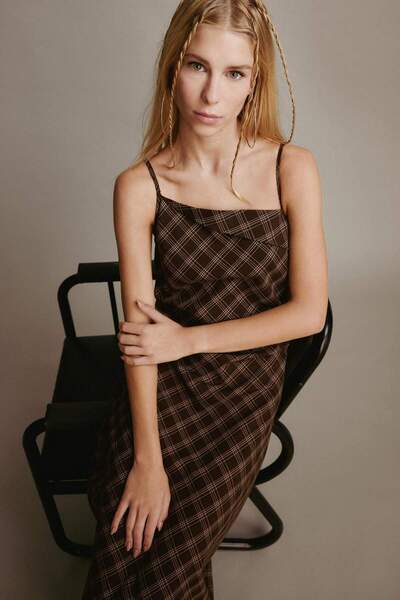 DeFacto Coool Cross Neck Checked Strap Midi Dress E4397Ax25Au