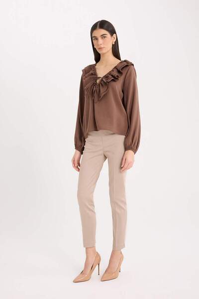 DeFacto Sigaret Saten Pantolon Lacivert Normal Bel Basic Düz Beli Lastikli Düz Paça J8743AZ23WN