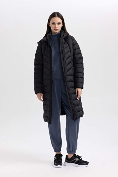 DeFacto Dlouhá péřová bunda - Parka s kapucí, Slim Fit, kapsa na zip