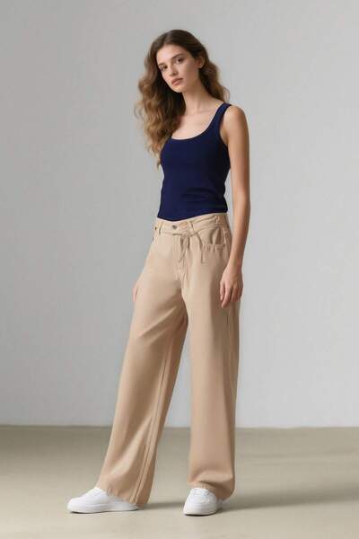 DeFacto High Waist Wide Leg Cool Gabardine Trousers - E1794Ax25Sp