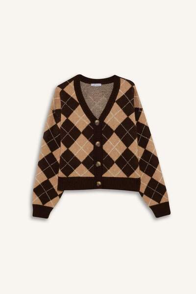 DeFacto Ζακέτα με κουμπιά με συνηθισμένη εφαρμογή με λαιμόκοψη σε σχήμα V με μοτίβο μπακλαβά G3795AX25WN