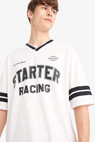 DeFacto Μπλουζάκι με κοντό μανίκι με στάμπα Loose Fit Crew Neck F0188AX25SM