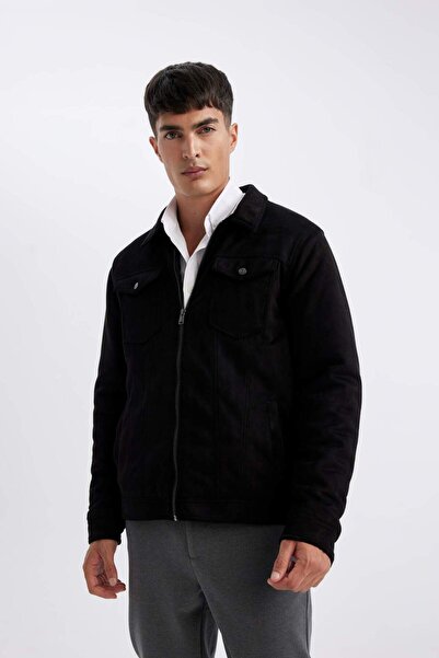 DeFacto Slim Fit πουκάμισο με γιακά με φερμουάρ και τσέπες εποχιακά σουέτ παλτό A3254AX23WN